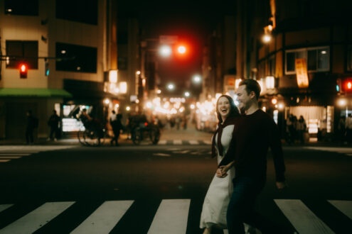 Tokyo cinematic engagement photography at night - Ippei and Janine Photography