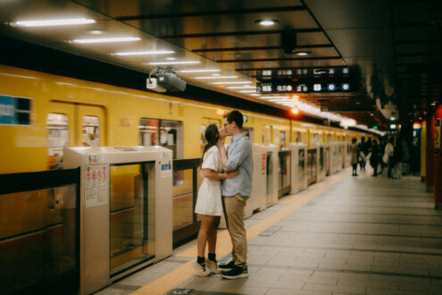 Tokyo metro train station engagement photoshoot - Ippei and Janine Photography