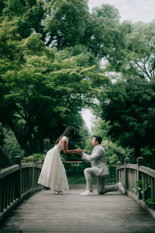 Tokyo surprise proposal photography in nature - Ippei and Janine Photography