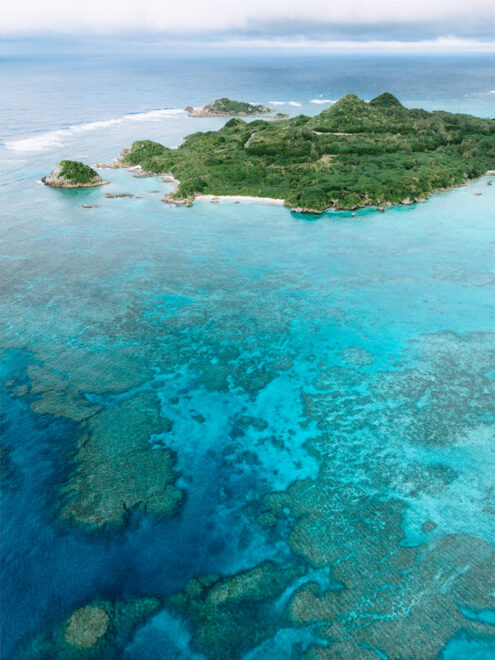 Tropical island and coral reef, Japan off-the-beaten-path drone photography by Ippei and Janine