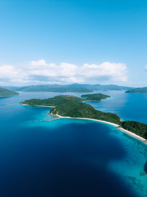 Aerial view of deserted tropical beaches, Kakeroma Island, Amami Islands, Japan