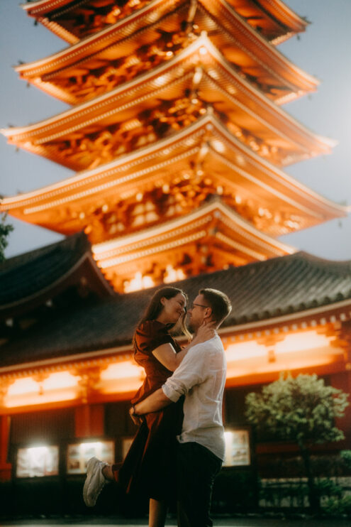 Tokyo cinematic engagement photoshoot at night - Ippei and Janine Photography