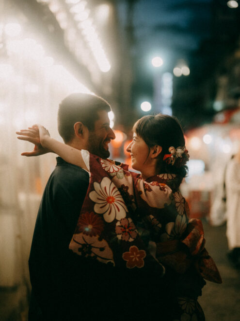 Tokyo evening couple photoshoot by Ippei and Janine Photography