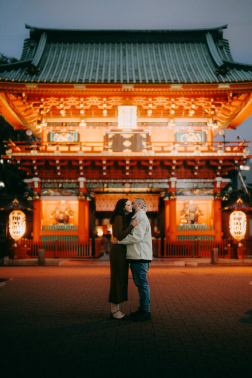 Tokyo night engagement photography at temple - Ippei and Janine Photography