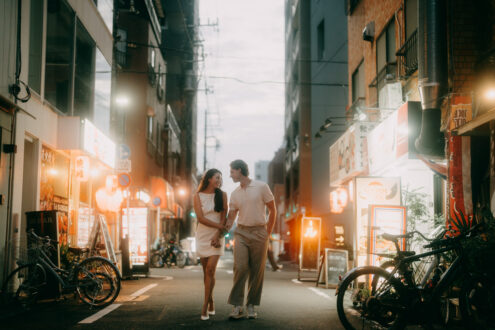 Tokyo night couple portrait by Ippei and Janine Photography