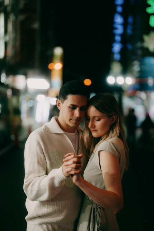 Tokyo cinematic night couple photography - Ippei and Janine Photography