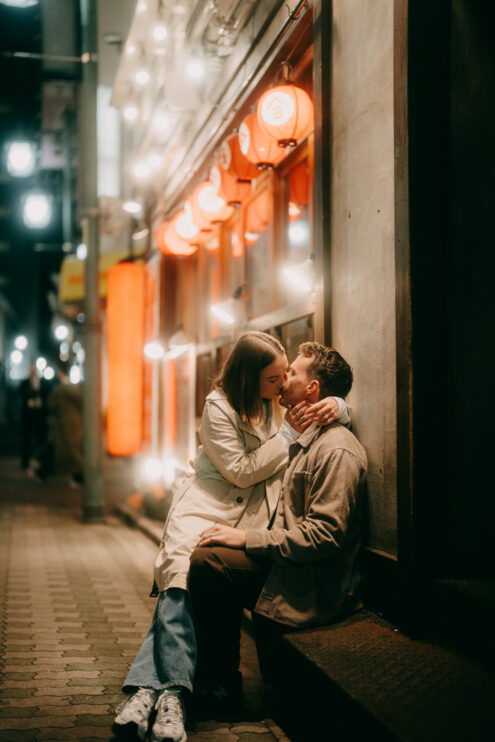 Tokyo cinematic engagement photoshoot at night - Ippei and Janine Photography