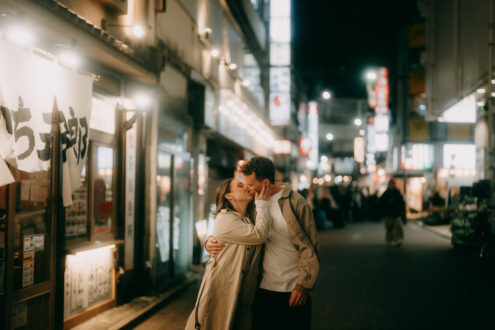 Tokyo cinematic engagement photography at night - Ippei and Janine Photography