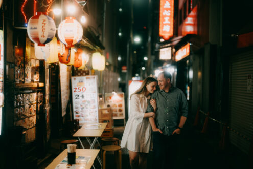 Tokyo cinematic engagement photography at night - Ippei and Janine Photography