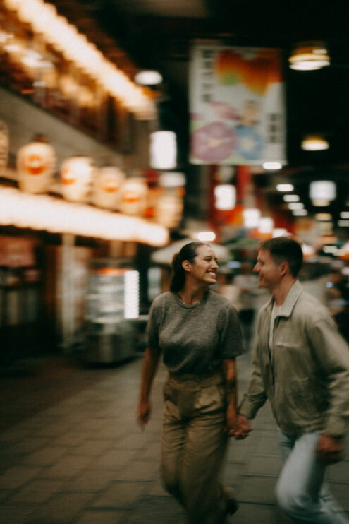 Cinematic Tokyo engagement photoshoot at night - Ippei and Janine Photography