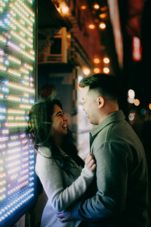 Tokyo cinematic engagement photoshoot at night - Ippei and Janine Photography