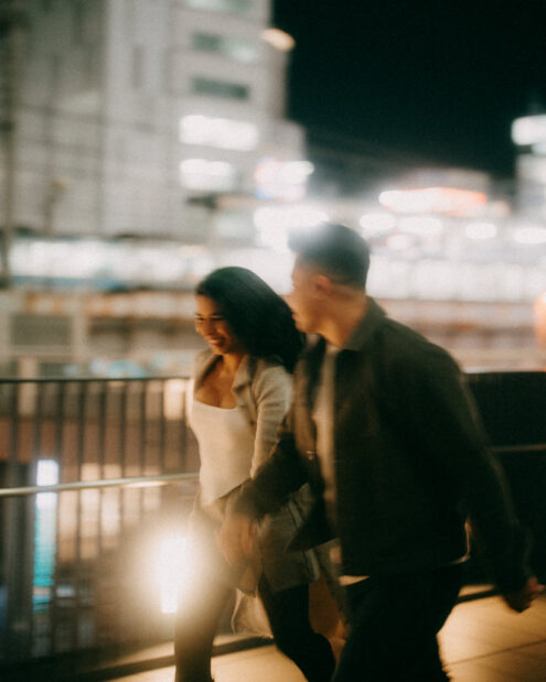 Tokyo cinematic engagement photoshoot at night - Ippei and Janine Photography
