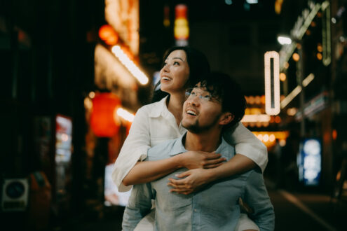 Tokyo night engagement portrait - Ippei and Janine Photography