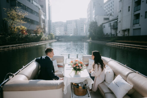 Tokyo engagement photoshoot on private boat cruise