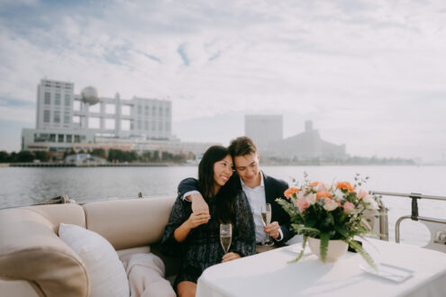 Tokyo engagement photography on boat