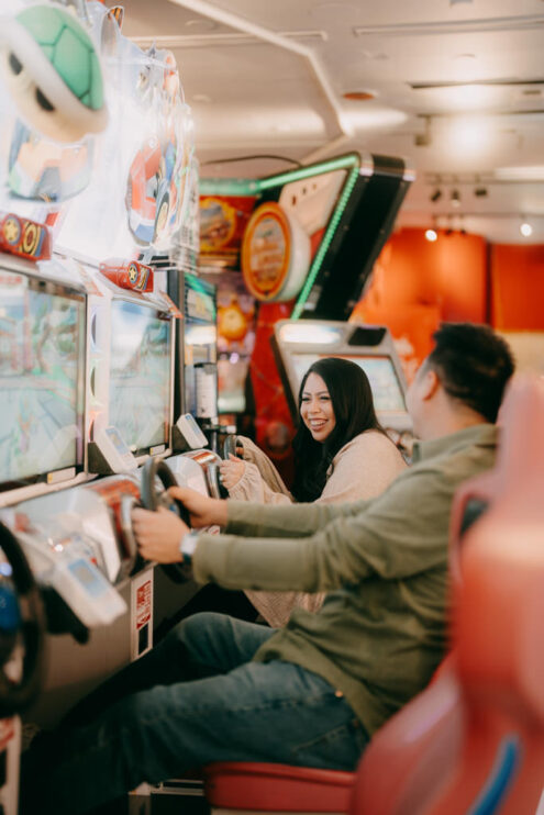Tokyo engagement photoshoot at arcade - Ippei and Janine Photography