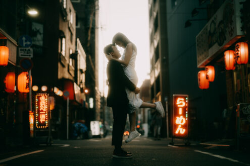 Tokyo evening engagement portrait - Ippei and Janine Photography