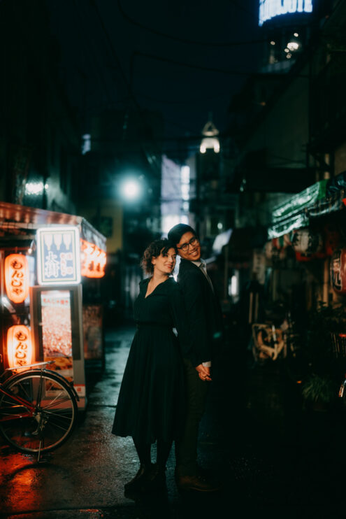 Tokyo night couple portrait by Ippei and Janine Photography
