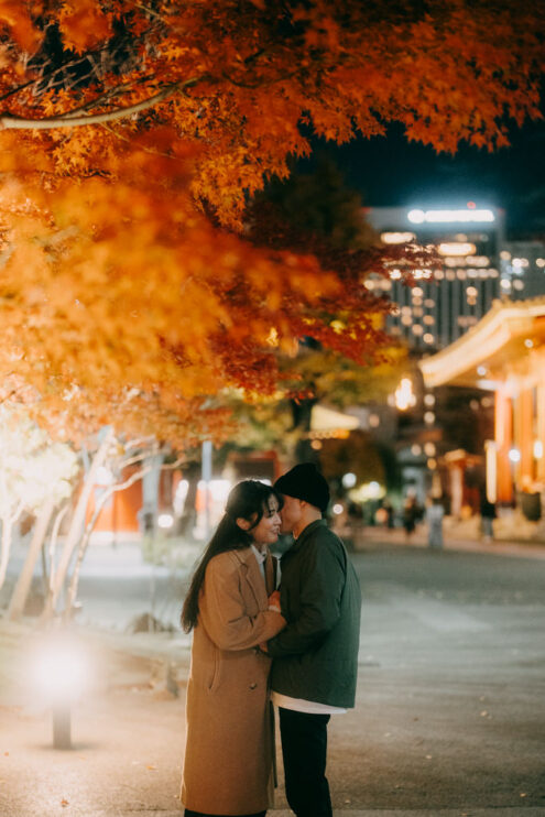 Tokyo night engagement photoshoot in autumn - Ippei and Janine Photography