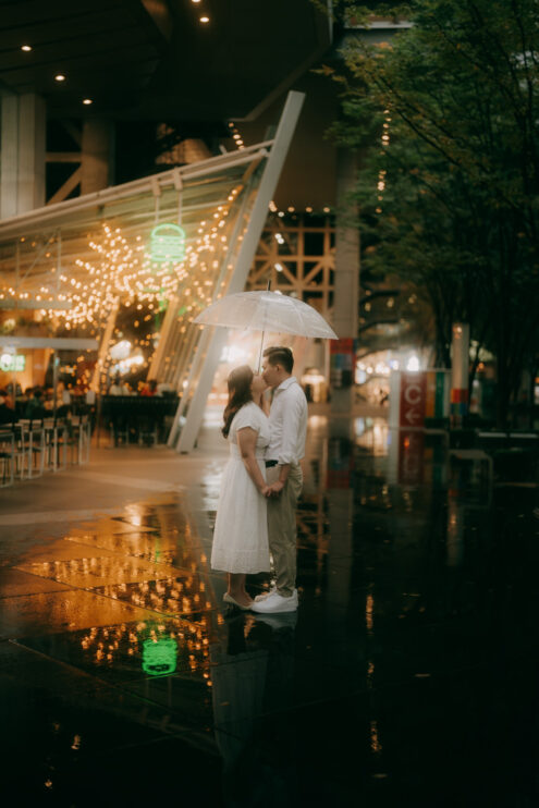 Tokyo cinematic engagement photoshoot in rain - Ippei and Janine Photography