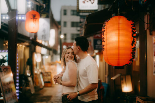 Tokyo cinematic engagement photoshoot at night - Ippei and Janine Photography