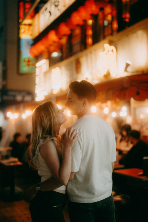 Tokyo cinematic engagement photography at night - Ippei and Janine Photography