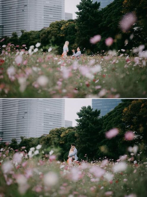 Tokyo surprise proposal photoshoot in flower field - Ippei and Janine Photography