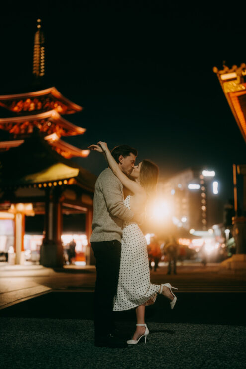 Tokyo cinematic engagement photography at night - Ippei and Janine Photography