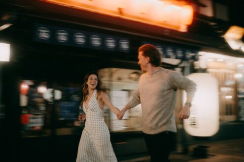 Tokyo cinematic engagement photoshoot at night - Ippei and Janine Photography