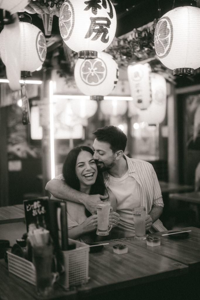 Black and white Tokyo engagement photography