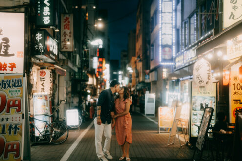 Tokyo cinematic engagement photoshoot at night - Ippei and Janine Photography