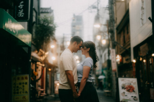 Tokyo cinematic evening engagement photoshoot - Ippei and Janine Photography