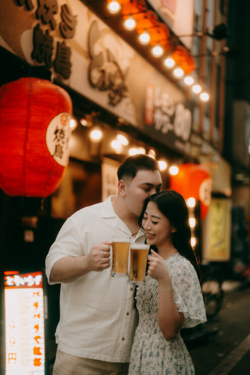 Tokyo izakaya engagement photography at night - Ippei and Janine Photography