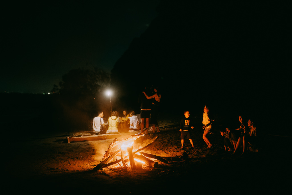 Bonfire on beach, Tokyo Bay, Chiba, Japan