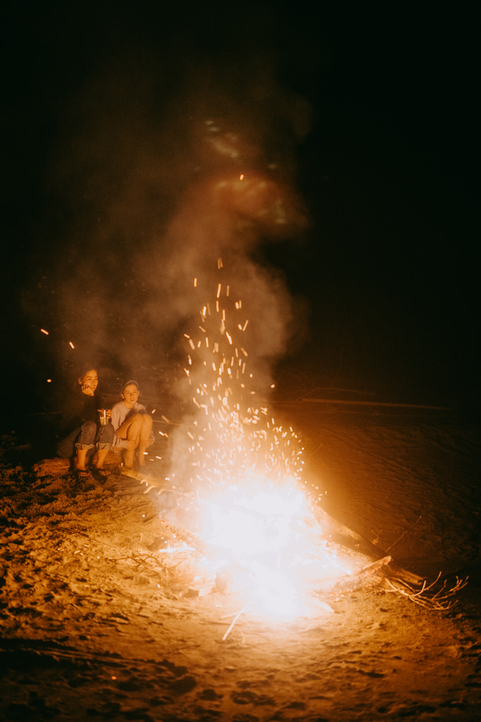Bonfire on beach, Tokyo Bay, Chiba, Japan