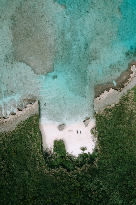 Secluded tropical beach from above, Miyako Island, Okinawa, Japan
