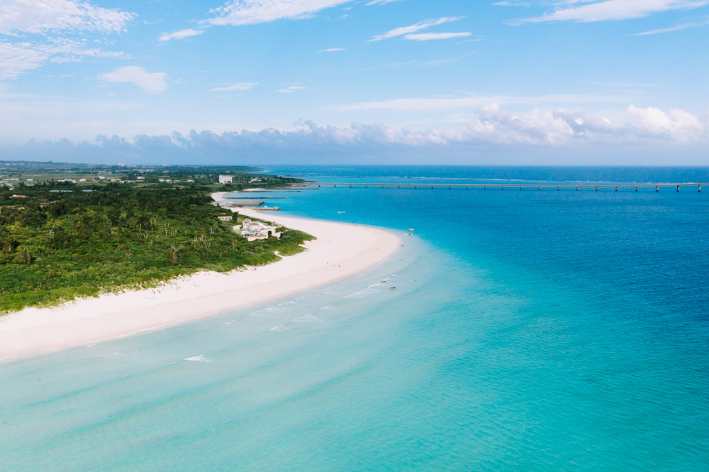 Miyakojima tourist beach from above, Tropical Japan