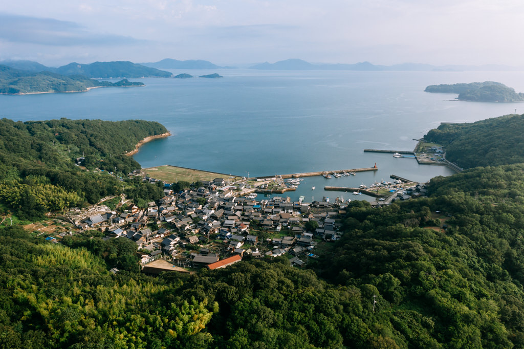 Aerial view of Manabeshima Island, Seto Inland Sea, Japan