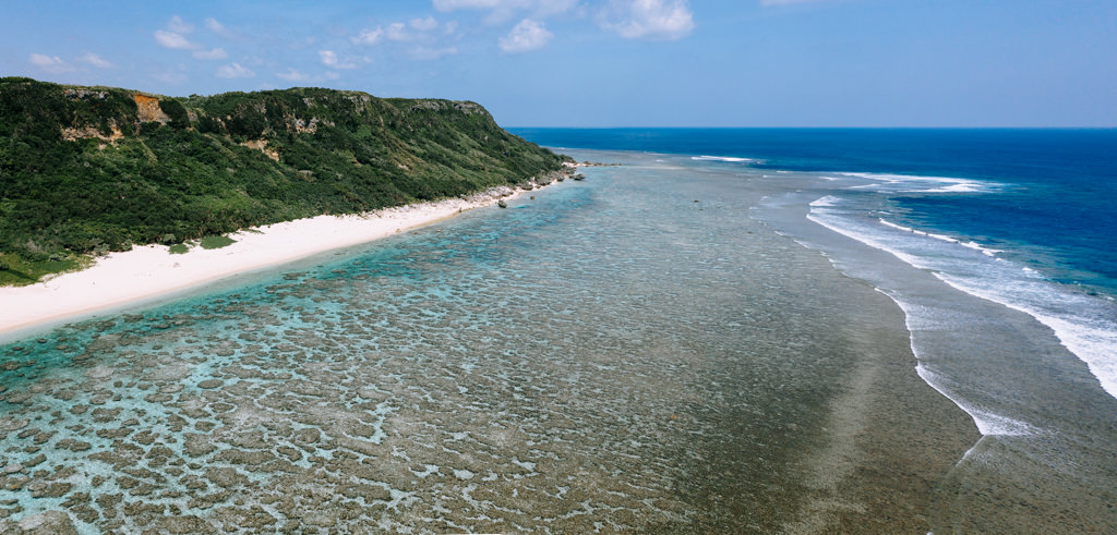 Fringing coral reef of Miyako Island, Okinawa, Japan