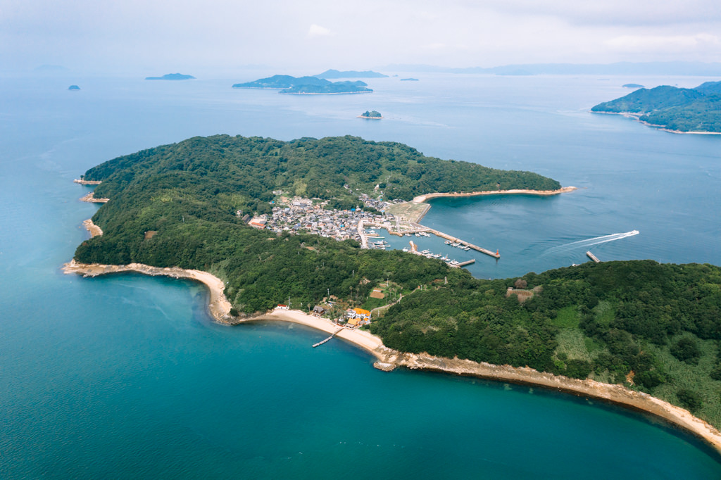 Aerial view of Manabeshima Island of Kasaoka Islands, Seto Inland Sea, Japan