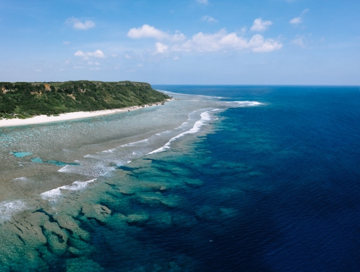 Fringing coral reef of Miyako Island, Okinawa, Japan