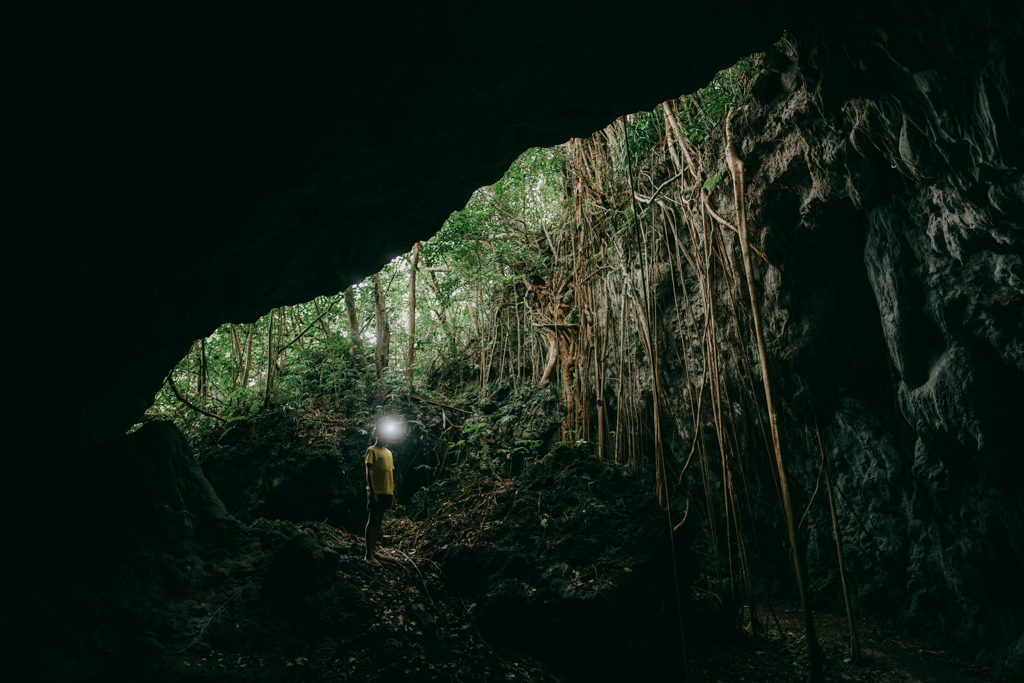 Exploring limestone cave, Kikaijima, Amami Islands, Kagoshima, Japan