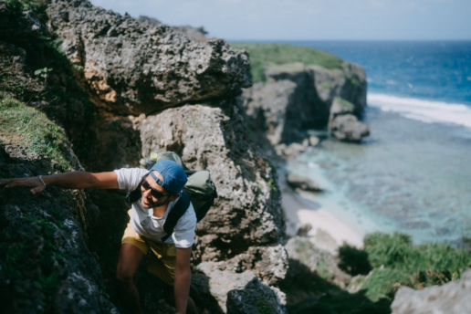 Exploring secluded beach, Yonaguni Island, Okinawa, Japan