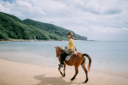 Riding Yonaguni horse, Yonaguni Island of Yaeyama Islands, Okinawa, Japan