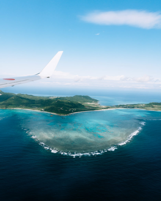 Aerial view of Ishigaki Island and coral reef, Okinawa, Japan