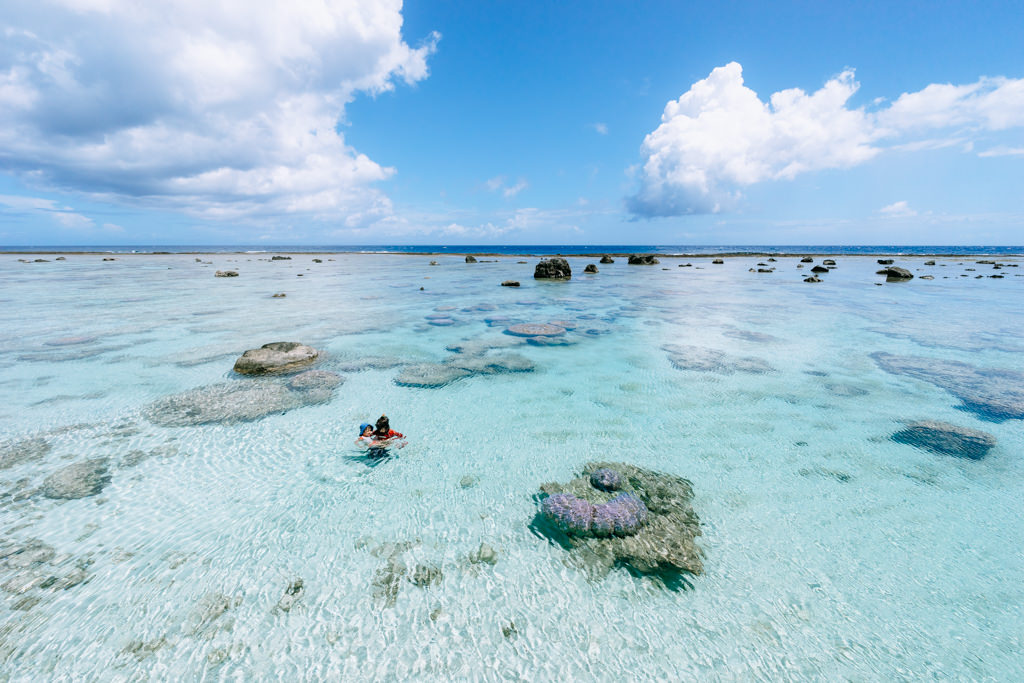 Coral reef lagoon with clear tropical water, Okinoerabu Island, Japan