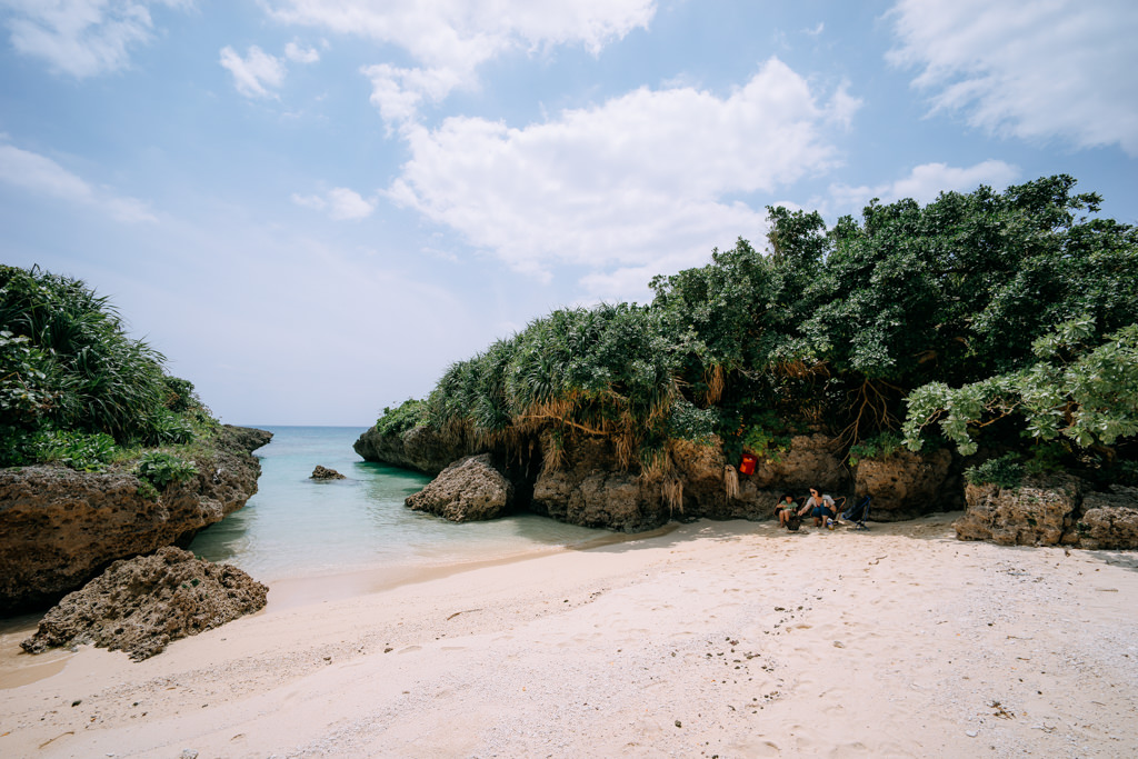 Camping on secluded tropical beach, Shimoji Island of Miyako Islands, Okinawa, Japan