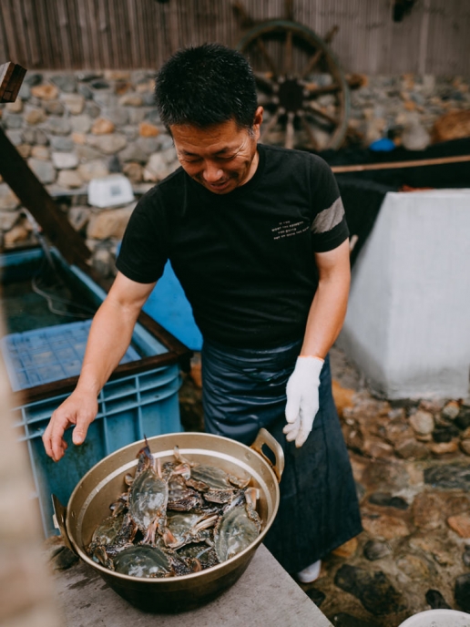 Dinner preparation at Santora, Manabeshima Island, Japan