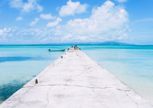Nishi-Sanbashi Pier with clear blue tropical water of Taketomi, Yaeyama Islands, Okinawa