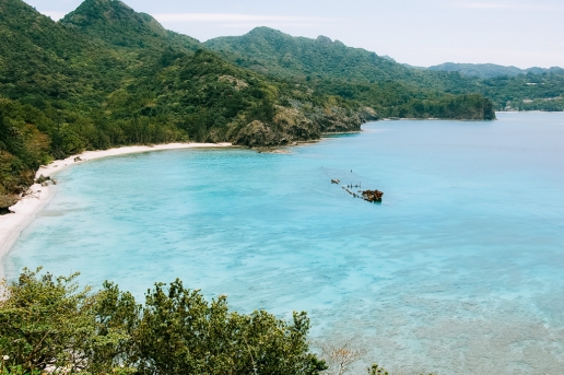 WWII shipwreck and beautiful tropical beach of Ogasawara Islands, Japan